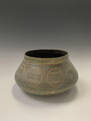 Lot 368 - A Cairoware brass bowl, 19th century, the body...