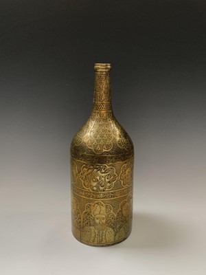 Lot 371 - An unusual Cairoware brass bottle, 19th...