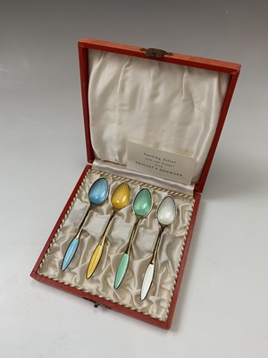 Lot 68 - A set of four Danish Frigast enamel spoons, cased
