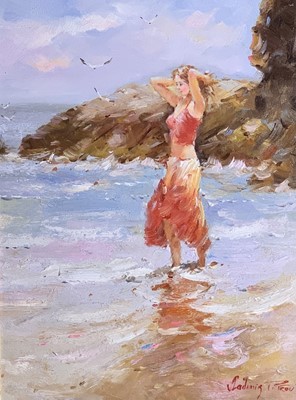 Lot 791 - Vladimir PETROV (1945) Girl Paddling Oil on...
