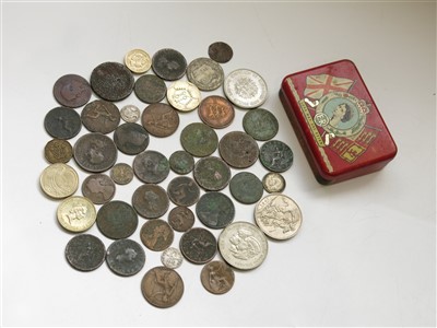 Lot 2493 - A 1953 Oxo tin, together with various coins...