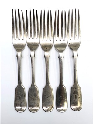 Lot 2006 - A set of five Victorian silver fiddle pattern...