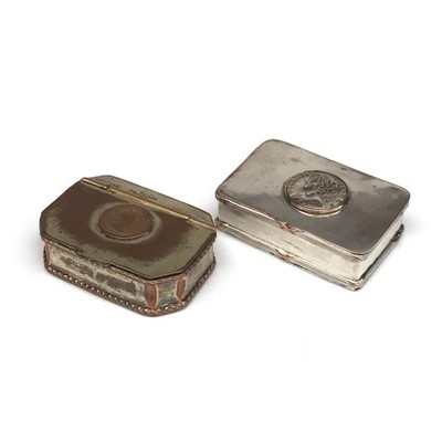 Lot 2436 - Two silver plated snuff box, each mounted with...