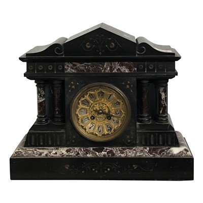Lot 3015 - A black and breche rouge marble mantle clock,...