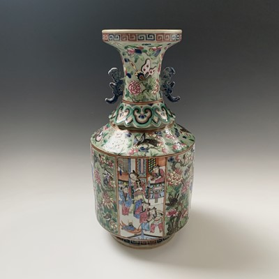 Lot 43 - A Chinese Canton twin-handled celadon vase,...