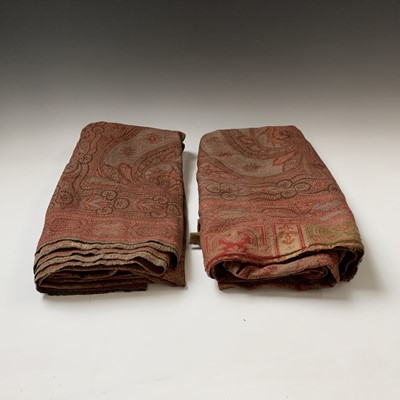 Lot 379 - A woven paisley shawl, in two pieces, 140 x...