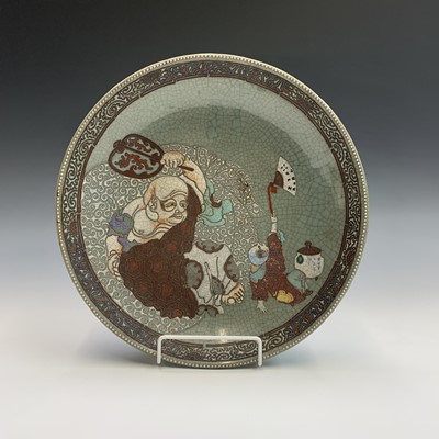 Lot 223 - A Japanese celadon crackle-glazed Satsuma dish,...