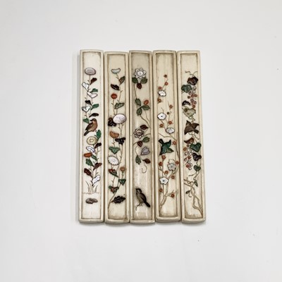 Lot 13 - Five Japanese shibayama cutlery handles, 19th...