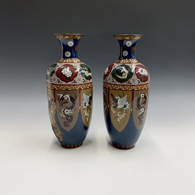 Lot 241 - A pair of Japanese cloisonne vases, late 19th...