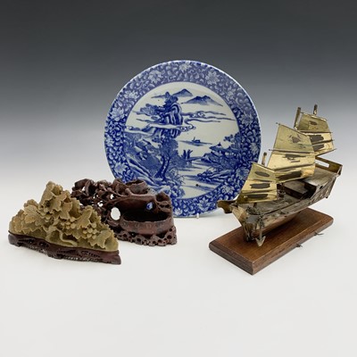 Lot 247 - A Chinese brass and copper model as a junk,...