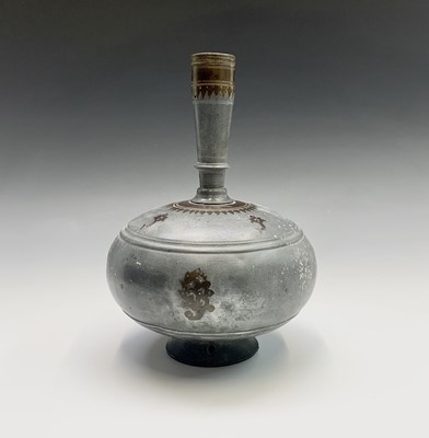 Lot 401 - A Middle Eastern bronze and metal bulbous vase,...