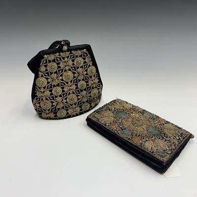 Lot 409 - Two Indian velvet and gold metal thread lady's...