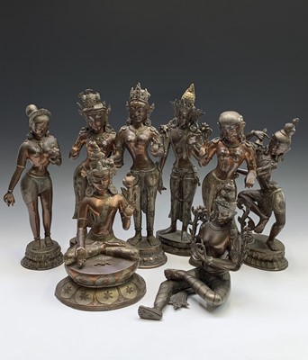 Lot 410 - Eight Indian bronze figures of deities, 20th...