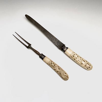 Lot 411 - A Burmese ivory handled carving set, late 19th...