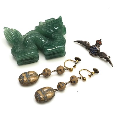 Lot 2525 - A jade dragon, a pair of Egyptianesque...