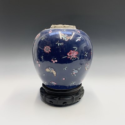 Lot 324 - A large Chinese Canton blue ground ginger jar,...