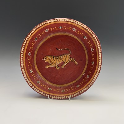 Lot 414 - An Indian papier mache bowl, the red ground...