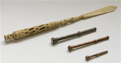 Lot 2532 - A paper knife/dip pen in bone with pierced...