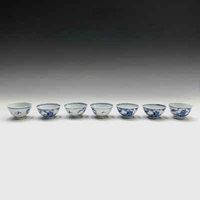 Lot 319 - A set of five Chinese blue and white tea bowls,...