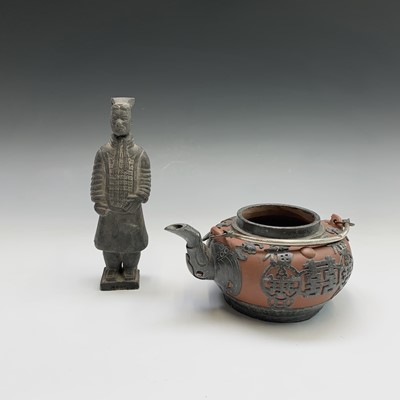 Lot 348 - A Chinese Yixing pottery teapot, (lacking...