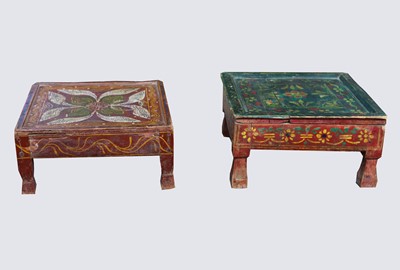 Lot 420 - Two Indian small low painted tables, green...