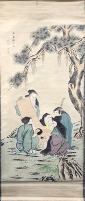 Lot 339 - A Chinese printed scroll, of bearded figures...