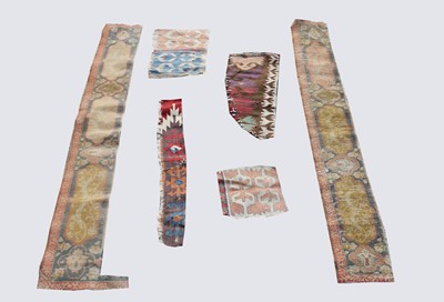 Lot 499Q - Turkish kelim fragments and Tabriz rug border...