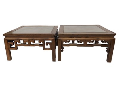 Lot 3307 - A pair of Chinese hardwood square low tables,...