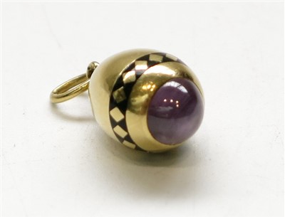 Lot 2777 - A Russian gold miniature egg, one end with a...