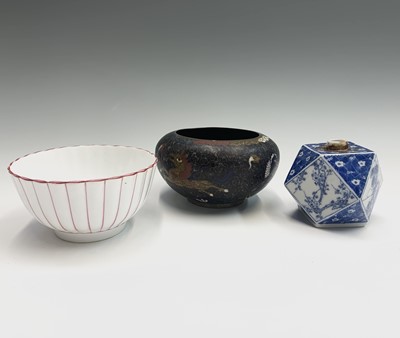 Lot 192 - A Chinese and cloisonne bronze bowl, decorated...