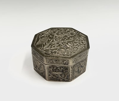 Lot 91 - A Chinese silver octagonal box, with foliate...