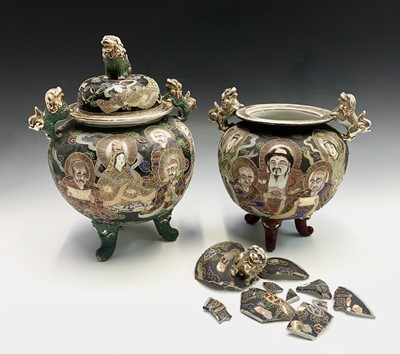 Lot 90 - Two Japanese satsuma koros, signed, one with...