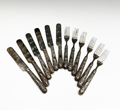 Lot 46 - A set of six Chinese silver dessert knives and...