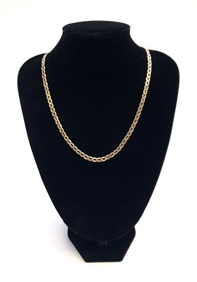 Lot 2490 - A 9ct gold flat link necklace, 8.1g.