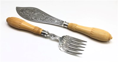Lot 2052 - A good Victorian silver fish slice and fork...