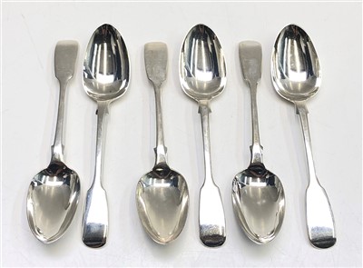Lot 2067 - A set of six Victorian silver fiddle pattern...