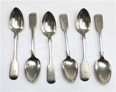 Lot 2070 - A set of six Victorian silver fiddle pattern...