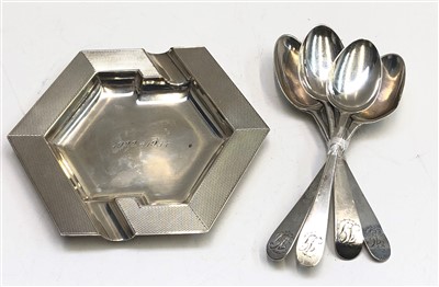 Lot 2089 - Four Georgian silver teaspoons together with a...