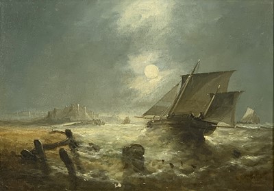 Lot 849 - George KNIGHT (XIX) A Lugger in Moonlight oil...