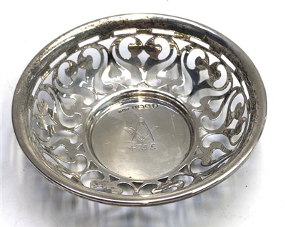 Lot 2091 - A pierced silver sweetmeat dish, engraved with...