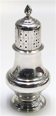Lot 2098 - A silver sugar caster with twisted acorn...