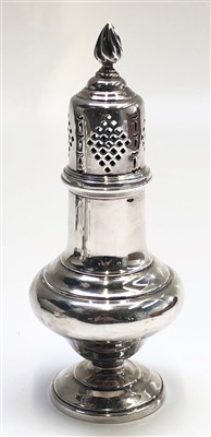 Lot 2099 - A silver sugar caster with twisted acorn...