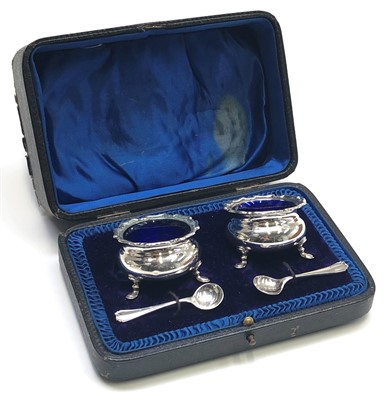 Lot 2100 - A pair of open silver salts and salt spoons,...