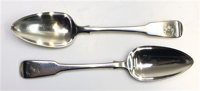 Lot 2106 - A pair of Georgian silver fiddle pattern...