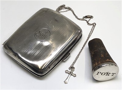 Lot 2112 - A silver cigarette case, a cross and chain...
