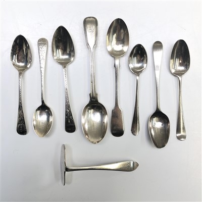 Lot 2118 - Various silver spoons and a silver pusher, 4.3oz.