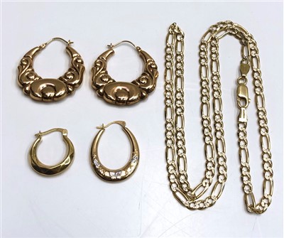 Lot 2463 - A fancy link modern 9ct gold necklace, a pair...