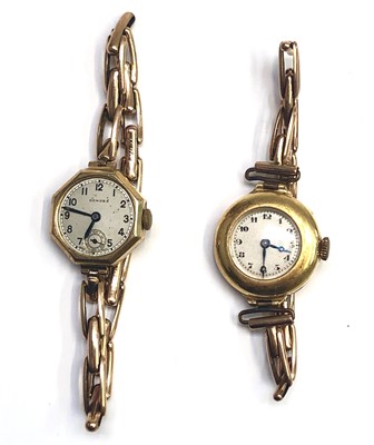 Lot 2601 - A ladies 18ct gold cased wristwatch on 9ct...