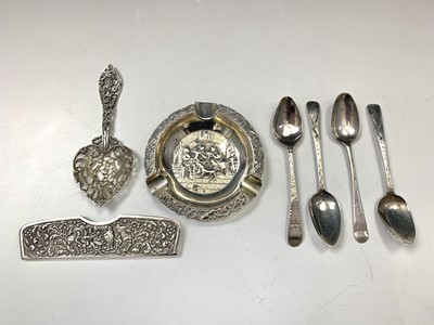 Lot 33 - Three pieces of Dutch embossed silver and four...