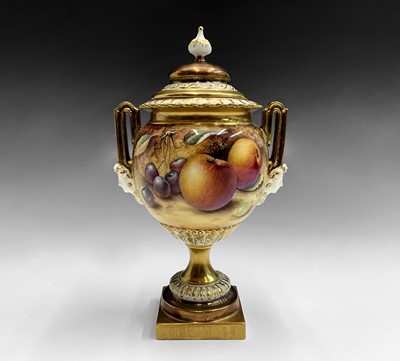 Lot 802 - A Royal Worcester fruit painted vase and cover,...